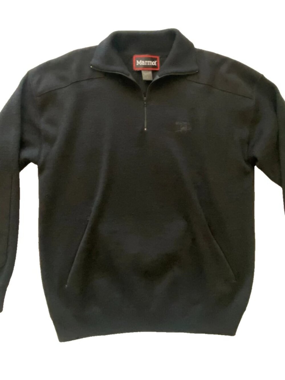 Vtg Marmot Black Quarter Zip Wool Sweater Sz Large
